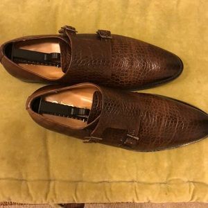 Dark Brown gator men’s doubles monk strap shoes